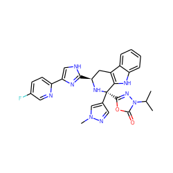 CC(C)n1nc([C@]2(c3cnn(C)c3)N[C@@H](c3nc(-c4ccc(F)cn4)c[nH]3)Cc3c2[nH]c2ccccc32)oc1=O ZINC000068246127