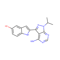 CC(C)n1nc(-c2cc3cc(O)ccc3[nH]2)c2c(N)ncnc21 ZINC000036056301