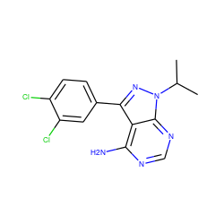 CC(C)n1nc(-c2ccc(Cl)c(Cl)c2)c2c(N)ncnc21 ZINC000071295102