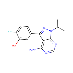 CC(C)n1nc(-c2ccc(F)c(O)c2)c2c(N)ncnc21 ZINC000008581909