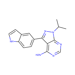 CC(C)n1nc(-c2ccc3[nH]ccc3c2)c2c(N)ncnc21 ZINC000064479733