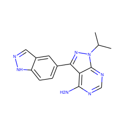 CC(C)n1nc(-c2ccc3[nH]ncc3c2)c2c(N)ncnc21 ZINC000064527810