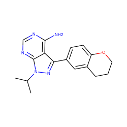 CC(C)n1nc(-c2ccc3c(c2)CCCO3)c2c(N)ncnc21 ZINC000071294918