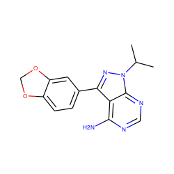 CC(C)n1nc(-c2ccc3c(c2)OCO3)c2c(N)ncnc21 ZINC000071295472