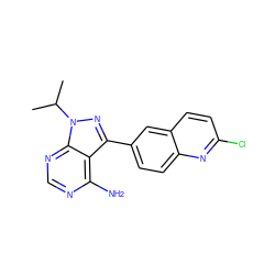 CC(C)n1nc(-c2ccc3nc(Cl)ccc3c2)c2c(N)ncnc21 ZINC000064485784