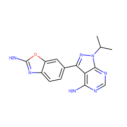 CC(C)n1nc(-c2ccc3nc(N)oc3c2)c2c(N)ncnc21 ZINC000142622324