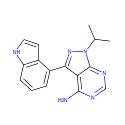 CC(C)n1nc(-c2cccc3[nH]ccc23)c2c(N)ncnc21 ZINC000064475037