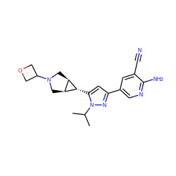 CC(C)n1nc(-c2cnc(N)c(C#N)c2)cc1[C@@H]1[C@H]2CN(C3COC3)C[C@H]21 ZINC000148076262