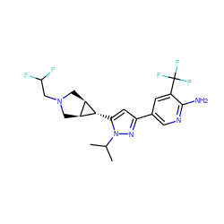 CC(C)n1nc(-c2cnc(N)c(C(F)(F)F)c2)cc1[C@@H]1[C@H]2CN(CC(F)F)C[C@H]21 ZINC000148067769