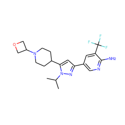 CC(C)n1nc(-c2cnc(N)c(C(F)(F)F)c2)cc1C1CCN(C2COC2)CC1 ZINC000146510197