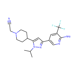 CC(C)n1nc(-c2cnc(N)c(C(F)(F)F)c2)cc1C1CCN(CC#N)CC1 ZINC000146479542