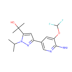 CC(C)n1nc(-c2cnc(N)c(OC(F)F)c2)cc1C(C)(C)O ZINC000146457176