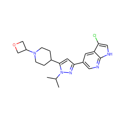 CC(C)n1nc(-c2cnc3[nH]cc(Cl)c3c2)cc1C1CCN(C2COC2)CC1 ZINC000146499514