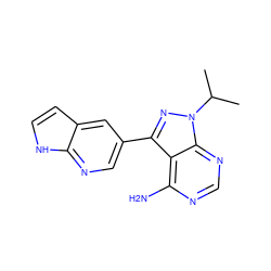 CC(C)n1nc(-c2cnc3[nH]ccc3c2)c2c(N)ncnc21 ZINC000064485680