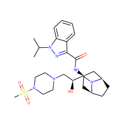 CC(C)n1nc(C(=O)N[C@@H]2C[C@@H]3CC[C@H](C2)N3C[C@@H](O)CN2CCN(S(C)(=O)=O)CC2)c2ccccc21 ZINC000101514822