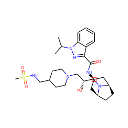 CC(C)n1nc(C(=O)N[C@@H]2C[C@@H]3CC[C@H](C2)N3C[C@H](O)CN2CCC(CNS(C)(=O)=O)CC2)c2ccccc21 ZINC000101514817