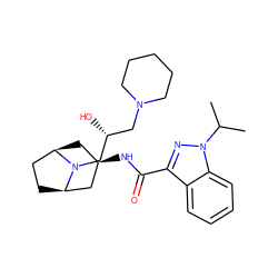 CC(C)n1nc(C(=O)N[C@@H]2C[C@@H]3CC[C@H](C2)N3C[C@H](O)CN2CCCCC2)c2ccccc21 ZINC000101514839