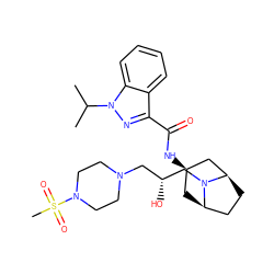 CC(C)n1nc(C(=O)N[C@@H]2C[C@@H]3CC[C@H](C2)N3C[C@H](O)CN2CCN(S(C)(=O)=O)CC2)c2ccccc21 ZINC000101514820