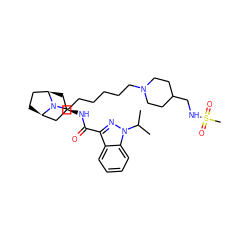 CC(C)n1nc(C(=O)N[C@@H]2C[C@@H]3CC[C@H](C2)N3CCCCCCN2CCC(CNS(C)(=O)=O)CC2)c2ccccc21 ZINC000101514843