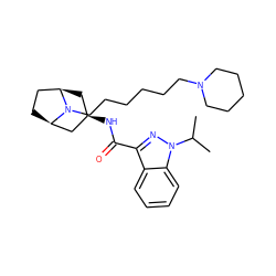 CC(C)n1nc(C(=O)N[C@@H]2C[C@@H]3CC[C@H](C2)N3CCCCCCN2CCCCC2)c2ccccc21 ZINC000101514806