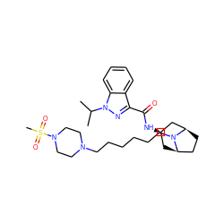 CC(C)n1nc(C(=O)N[C@@H]2C[C@@H]3CC[C@H](C2)N3CCCCCCN2CCN(S(C)(=O)=O)CC2)c2ccccc21 ZINC000101514824