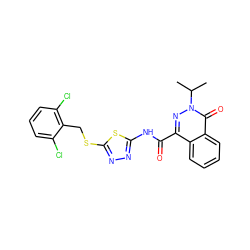 CC(C)n1nc(C(=O)Nc2nnc(SCc3c(Cl)cccc3Cl)s2)c2ccccc2c1=O ZINC000003311135