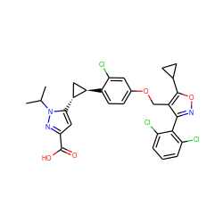 CC(C)n1nc(C(=O)O)cc1[C@@H]1C[C@H]1c1ccc(OCc2c(-c3c(Cl)cccc3Cl)noc2C2CC2)cc1Cl ZINC000115372029