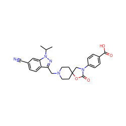 CC(C)n1nc(CN2CCC3(CC2)CN(c2ccc(C(=O)O)cc2)C(=O)O3)c2ccc(C#N)cc21 ZINC000114359377