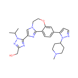 CC(C)n1nc(CO)nc1-c1cn2c(n1)-c1ccc(-c3ccnn3C3CCN(C)CC3)cc1OCC2 ZINC000204426373