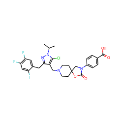 CC(C)n1nc(Cc2cc(F)c(F)cc2F)c(CN2CCC3(CC2)CN(c2ccc(C(=O)O)cc2)C(=O)O3)c1Cl ZINC000114359537