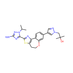 CC(C)n1nc(N)nc1-c1nc2c(s1)CCOc1cc(-c3cnn(CC(C)(C)O)c3)ccc1-2 ZINC000096269644