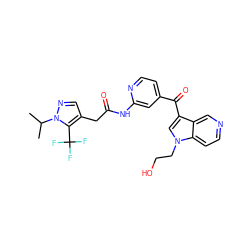 CC(C)n1ncc(CC(=O)Nc2cc(C(=O)c3cn(CCO)c4ccncc34)ccn2)c1C(F)(F)F ZINC001772636356