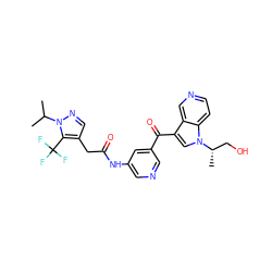 CC(C)n1ncc(CC(=O)Nc2cncc(C(=O)c3cn([C@@H](C)CO)c4ccncc34)c2)c1C(F)(F)F ZINC001772579993