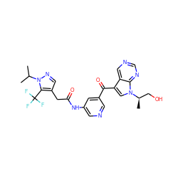 CC(C)n1ncc(CC(=O)Nc2cncc(C(=O)c3cn([C@H](C)CO)c4ncncc34)c2)c1C(F)(F)F ZINC000169707762