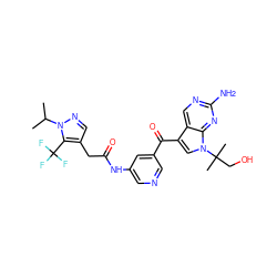 CC(C)n1ncc(CC(=O)Nc2cncc(C(=O)c3cn(C(C)(C)CO)c4nc(N)ncc34)c2)c1C(F)(F)F ZINC000169707819