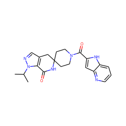 CC(C)n1ncc2c1C(=O)NC1(CCN(C(=O)c3cc4ncccc4[nH]3)CC1)C2 ZINC000167299538