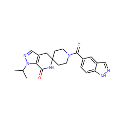 CC(C)n1ncc2c1C(=O)NC1(CCN(C(=O)c3ccc4[nH]ncc4c3)CC1)C2 ZINC000167306391