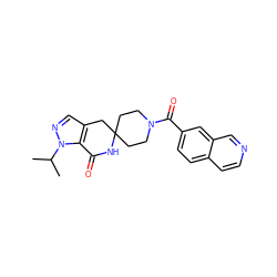 CC(C)n1ncc2c1C(=O)NC1(CCN(C(=O)c3ccc4ccncc4c3)CC1)C2 ZINC000167289092