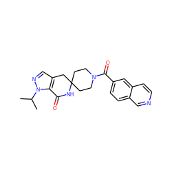 CC(C)n1ncc2c1C(=O)NC1(CCN(C(=O)c3ccc4cnccc4c3)CC1)C2 ZINC000167319063