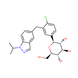 CC(C)n1ncc2cc(Cc3cc([C@@H]4O[C@H](CO)[C@@H](O)[C@H](O)[C@H]4O)ccc3Cl)ccc21 ZINC000142230383