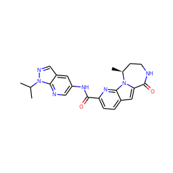 CC(C)n1ncc2cc(NC(=O)c3ccc4cc5n(c4n3)[C@@H](C)CCNC5=O)cnc21 ZINC000117698777