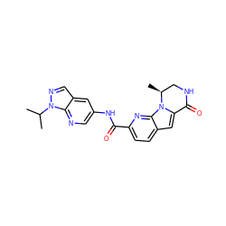 CC(C)n1ncc2cc(NC(=O)c3ccc4cc5n(c4n3)[C@@H](C)CNC5=O)cnc21 ZINC000148437474