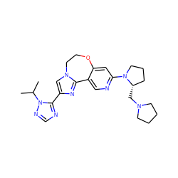 CC(C)n1ncnc1-c1cn2c(n1)-c1cnc(N3CCC[C@@H]3CN3CCCC3)cc1OCC2 ZINC000203779758