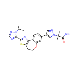 CC(C)n1ncnc1-c1nc2c(s1)CCOc1cc(-c3cnn(C(C)(C)C(N)=O)c3)ccc1-2 ZINC000096269647