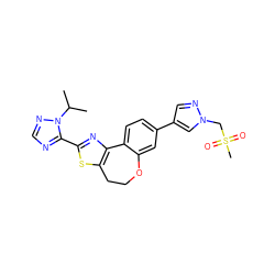 CC(C)n1ncnc1-c1nc2c(s1)CCOc1cc(-c3cnn(CS(C)(=O)=O)c3)ccc1-2 ZINC000096269649