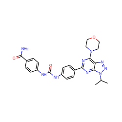 CC(C)n1nnc2c(N3CCOCC3)nc(-c3ccc(NC(=O)Nc4ccc(C(N)=O)cc4)cc3)nc21 ZINC000045336179