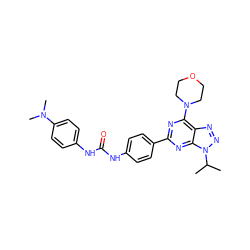 CC(C)n1nnc2c(N3CCOCC3)nc(-c3ccc(NC(=O)Nc4ccc(N(C)C)cc4)cc3)nc21 ZINC000045338484