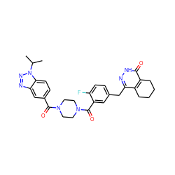 CC(C)n1nnc2cc(C(=O)N3CCN(C(=O)c4cc(Cc5n[nH]c(=O)c6c5CCCC6)ccc4F)CC3)ccc21 ZINC000147288677