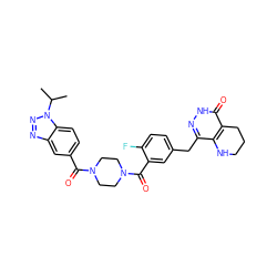 CC(C)n1nnc2cc(C(=O)N3CCN(C(=O)c4cc(Cc5n[nH]c(=O)c6c5NCCC6)ccc4F)CC3)ccc21 ZINC000148163148