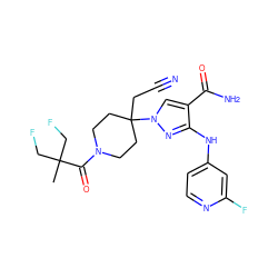 CC(CF)(CF)C(=O)N1CCC(CC#N)(n2cc(C(N)=O)c(Nc3ccnc(F)c3)n2)CC1 ZINC000220971193